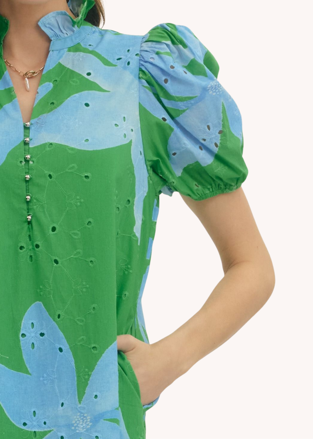 Botanical Cotton Midi Dress in Green