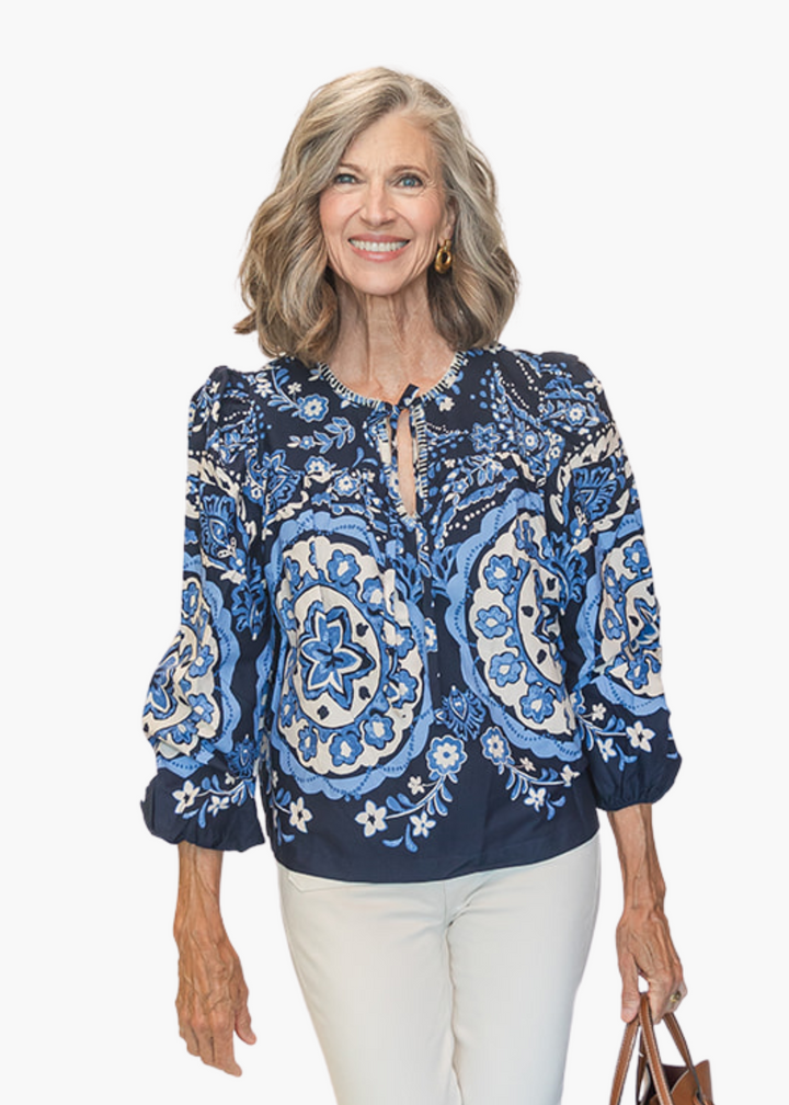 Hayden Top in Navy Medallion