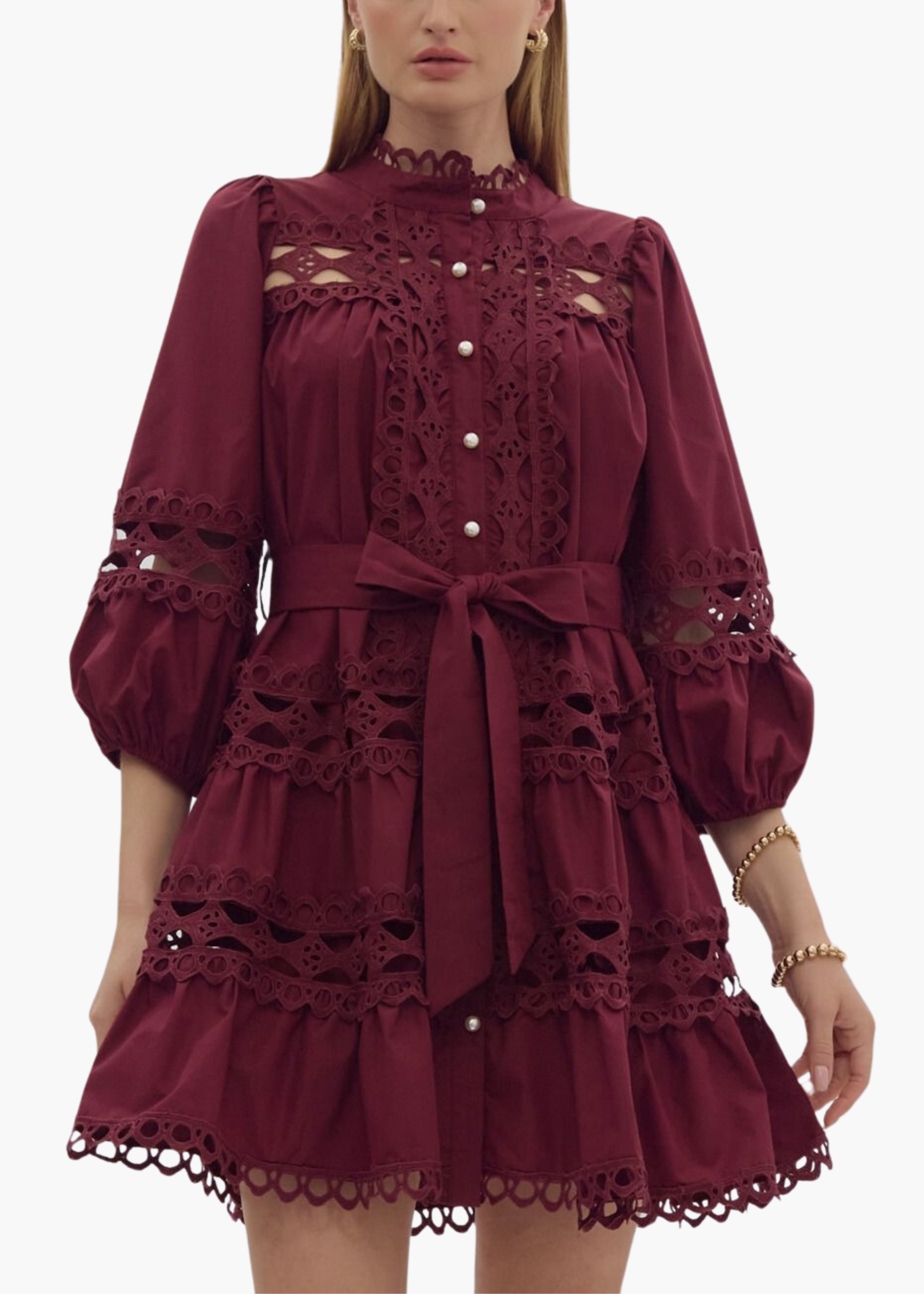 Brooklyn Lace Mini Dress in Merlot