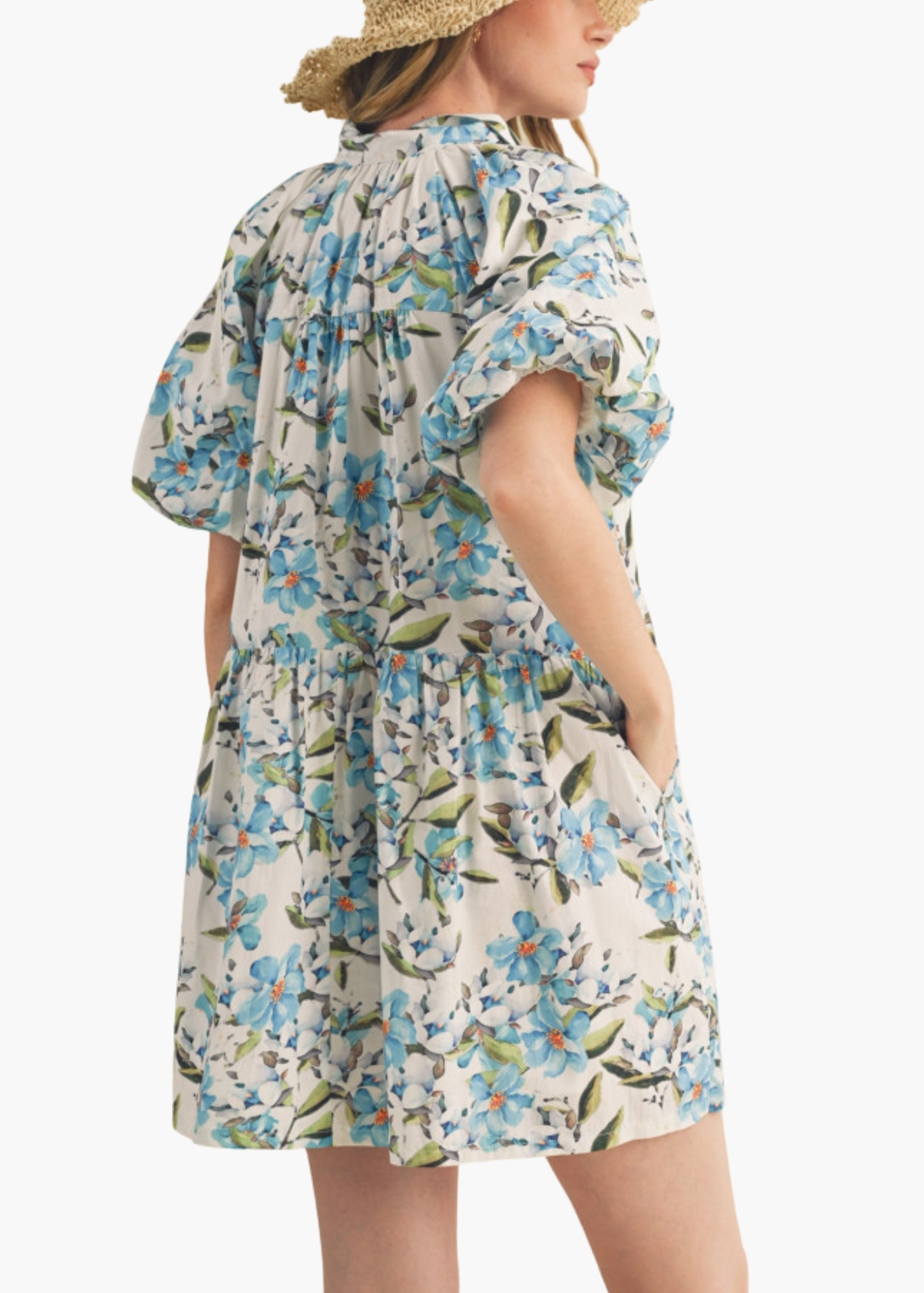 Sawyer Cotton Mini Dress in Blue Floral