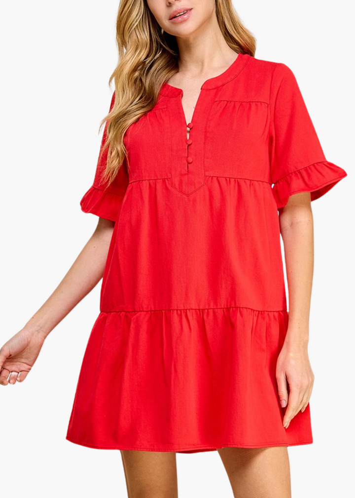 Gigi Tiered Mini Dress in Red