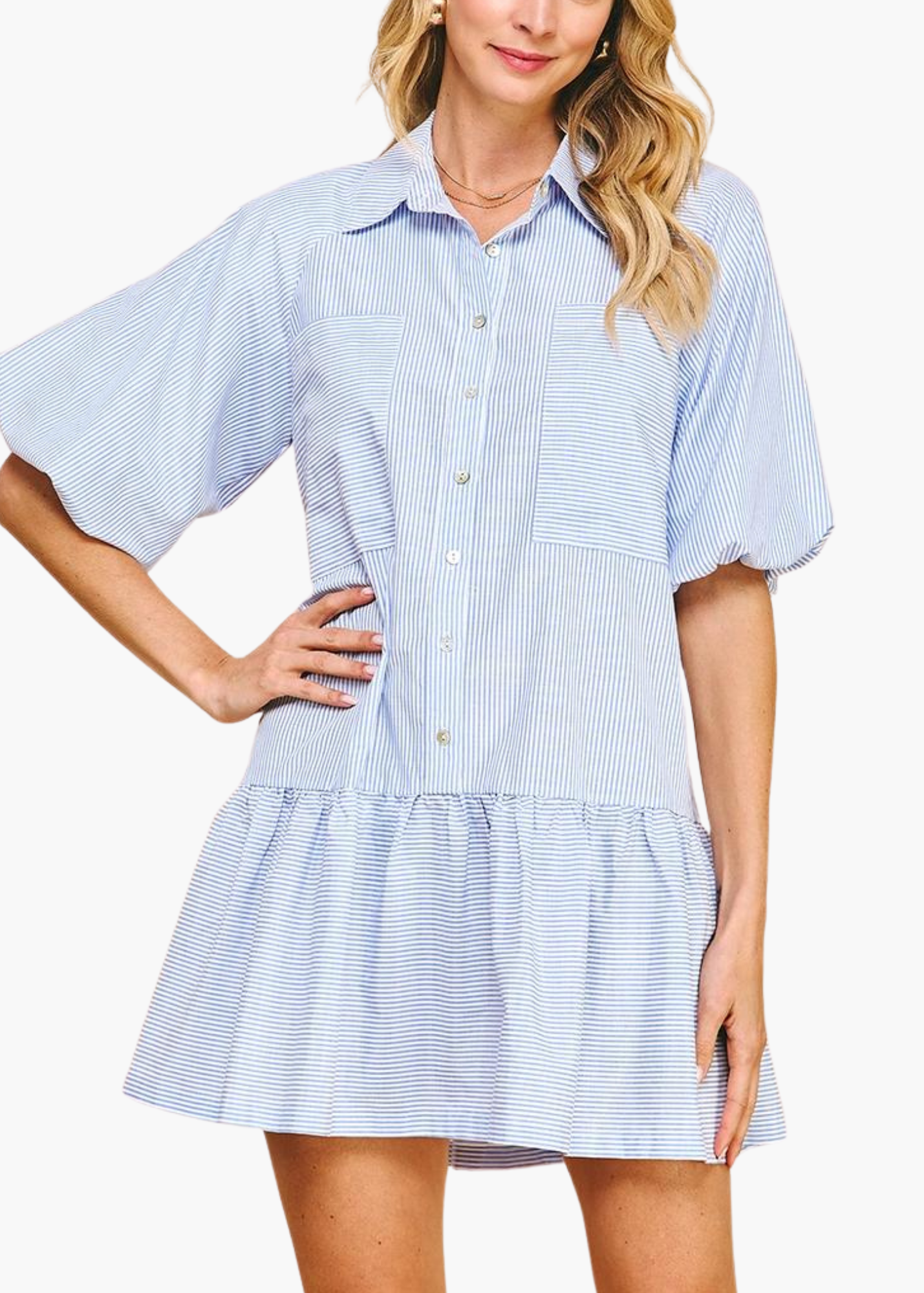 Harbor Stripe Button Down Shirt Dress | Blue