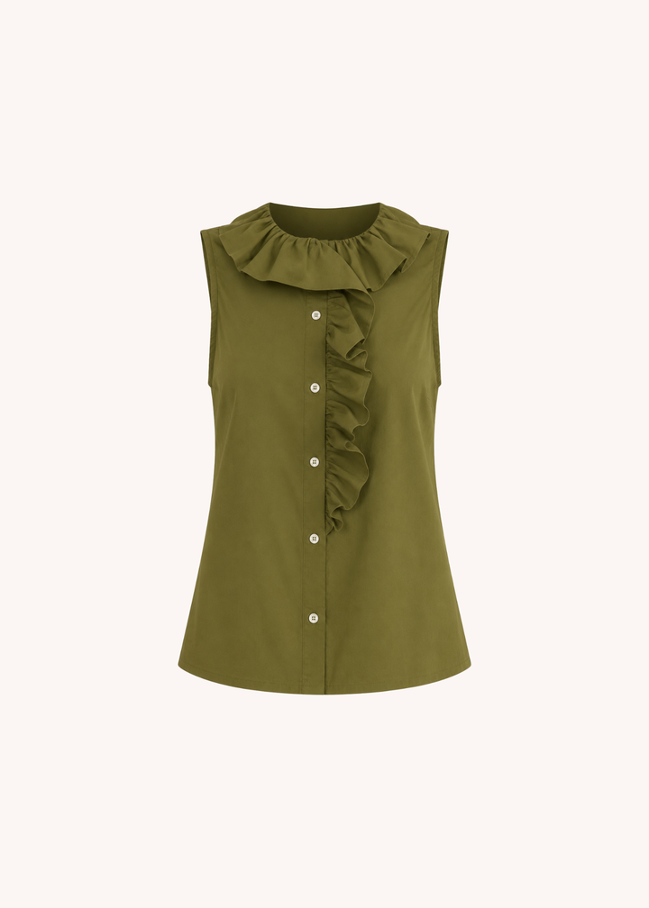 Cecil Cotton Ruffle Top in Olive