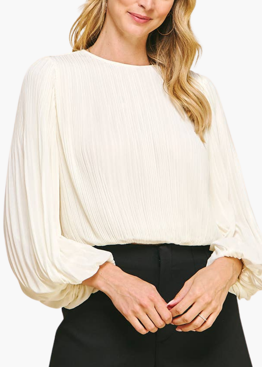 Anne Pleated Woven Top in White