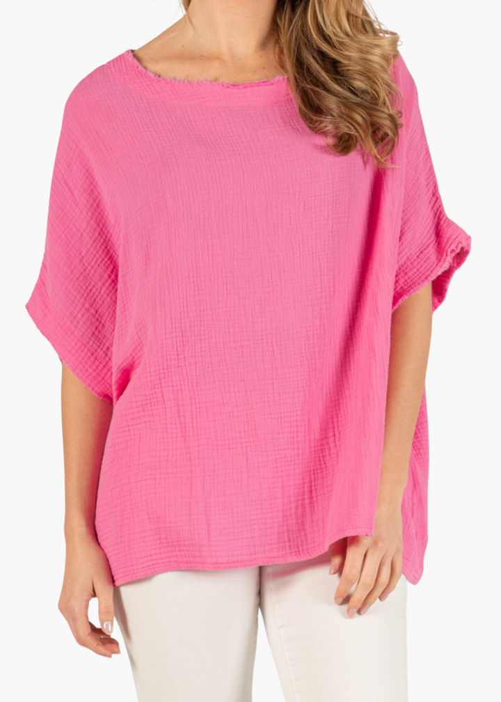 Soft-Gauze Poncho in Pink