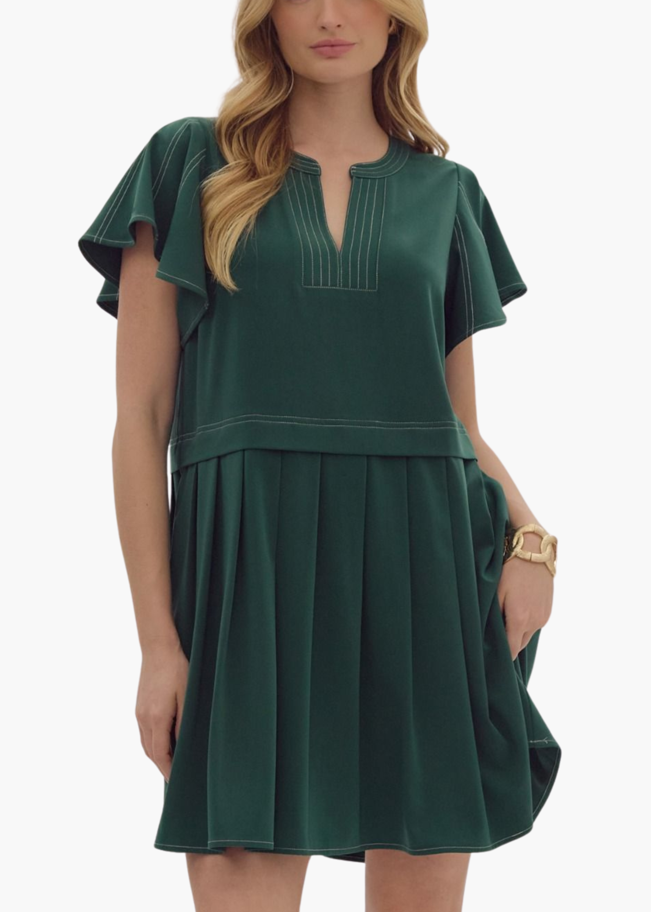 Hattie Mini Dress in Hunter Green