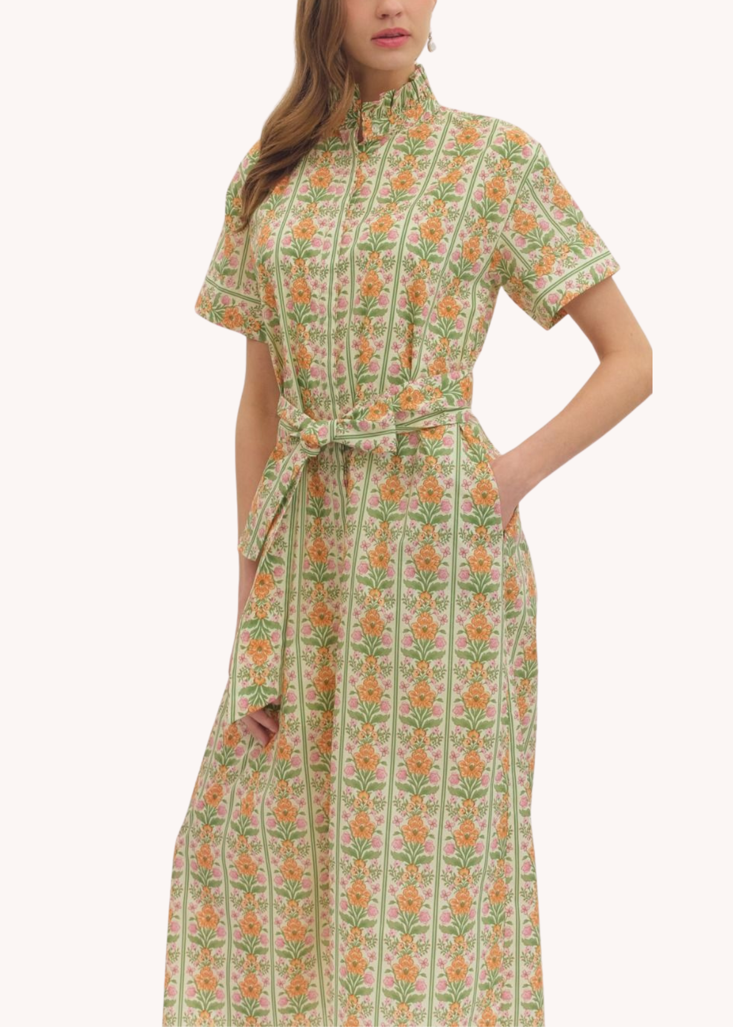 Hallie Midi Shirt Dress in Orange