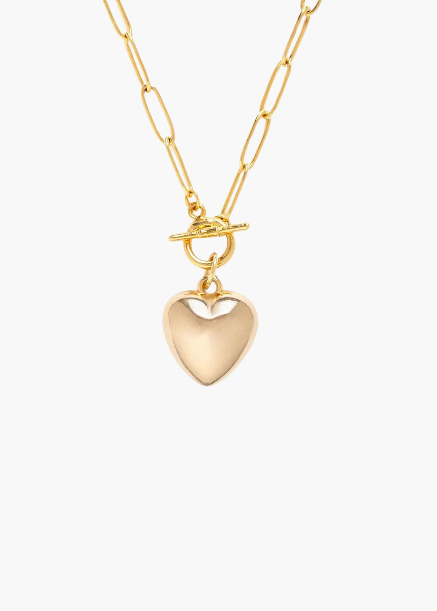 Puffy Gold Heart Toggle Necklace