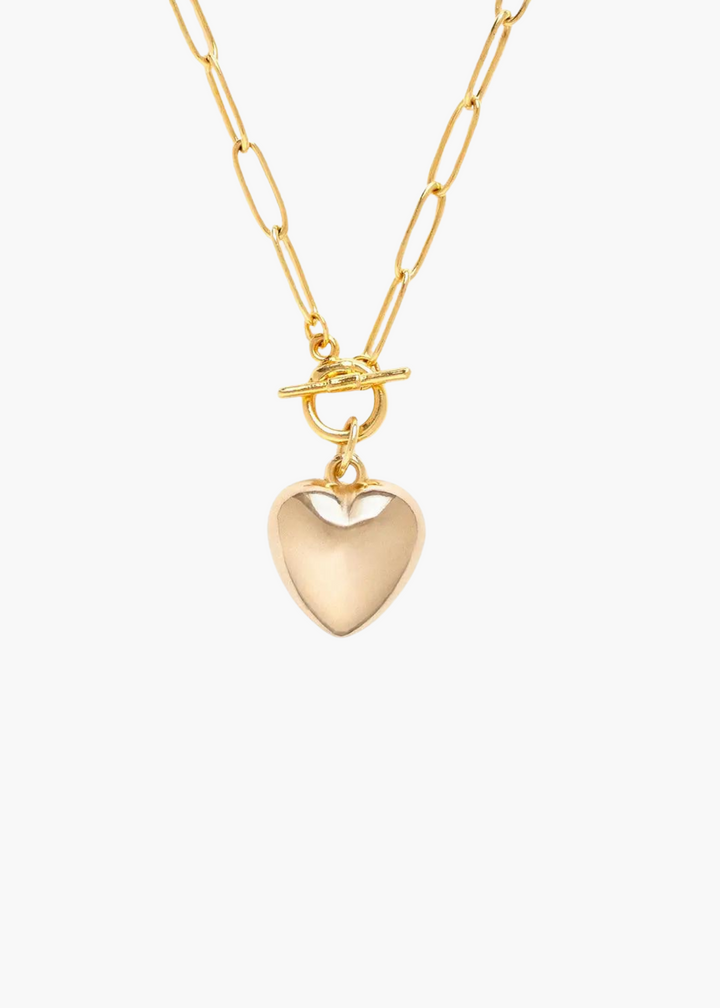 Puffy Gold Heart Toggle Necklace
