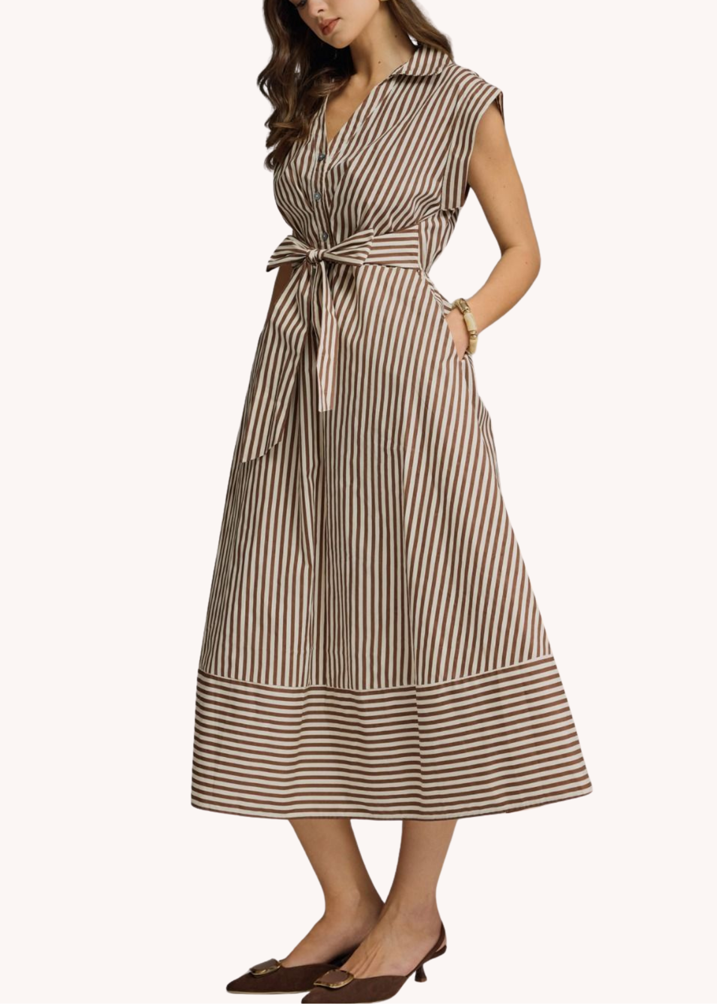 Callahan Cotton Midi Shirt Dress in Brown