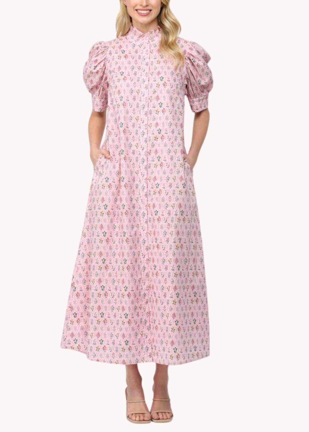 Eliza Cotton Midi Dress in Light Pink M Eliza Cotton Midi Dress in Light Pink M