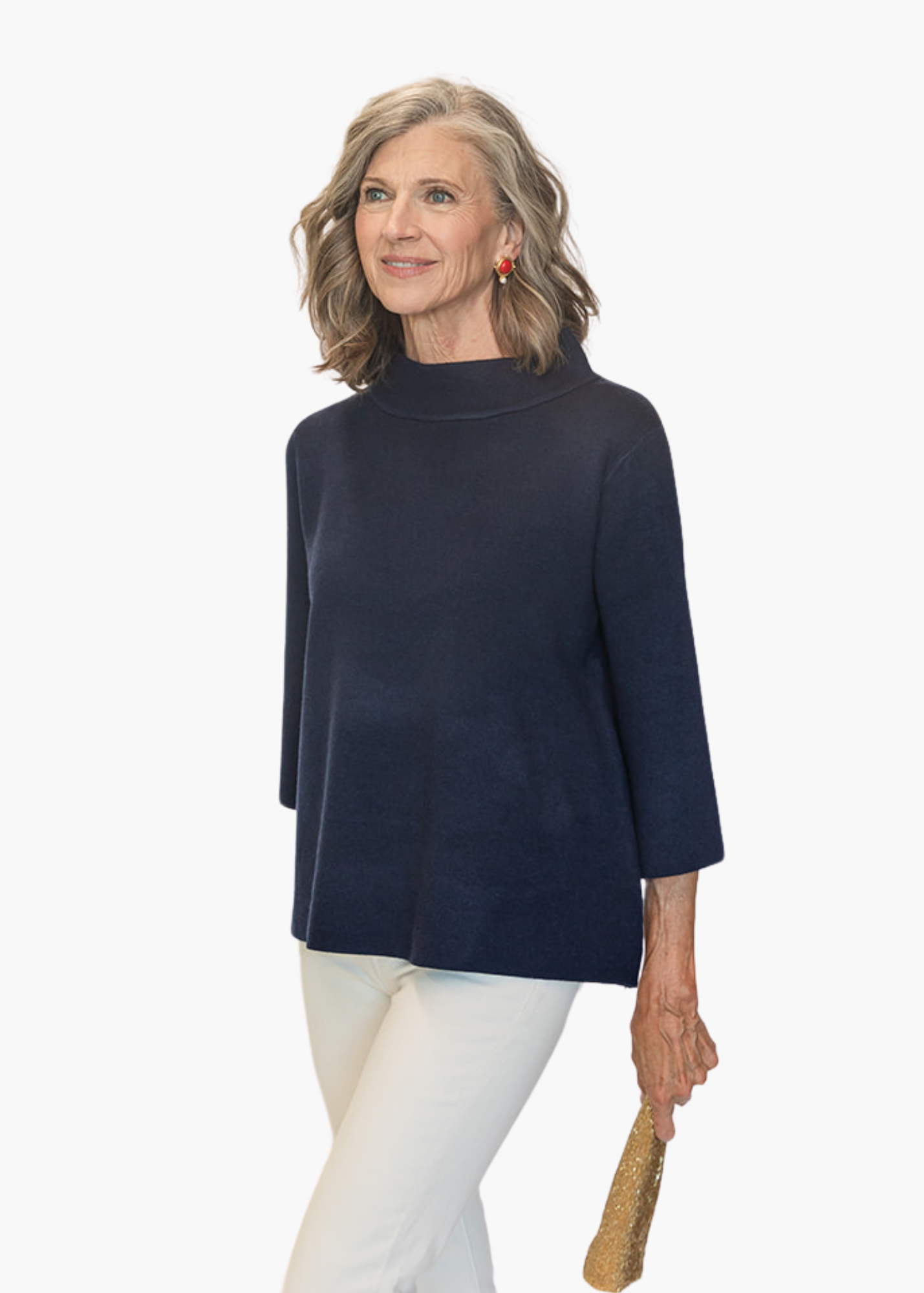 Mock Neck Pullover in Navy