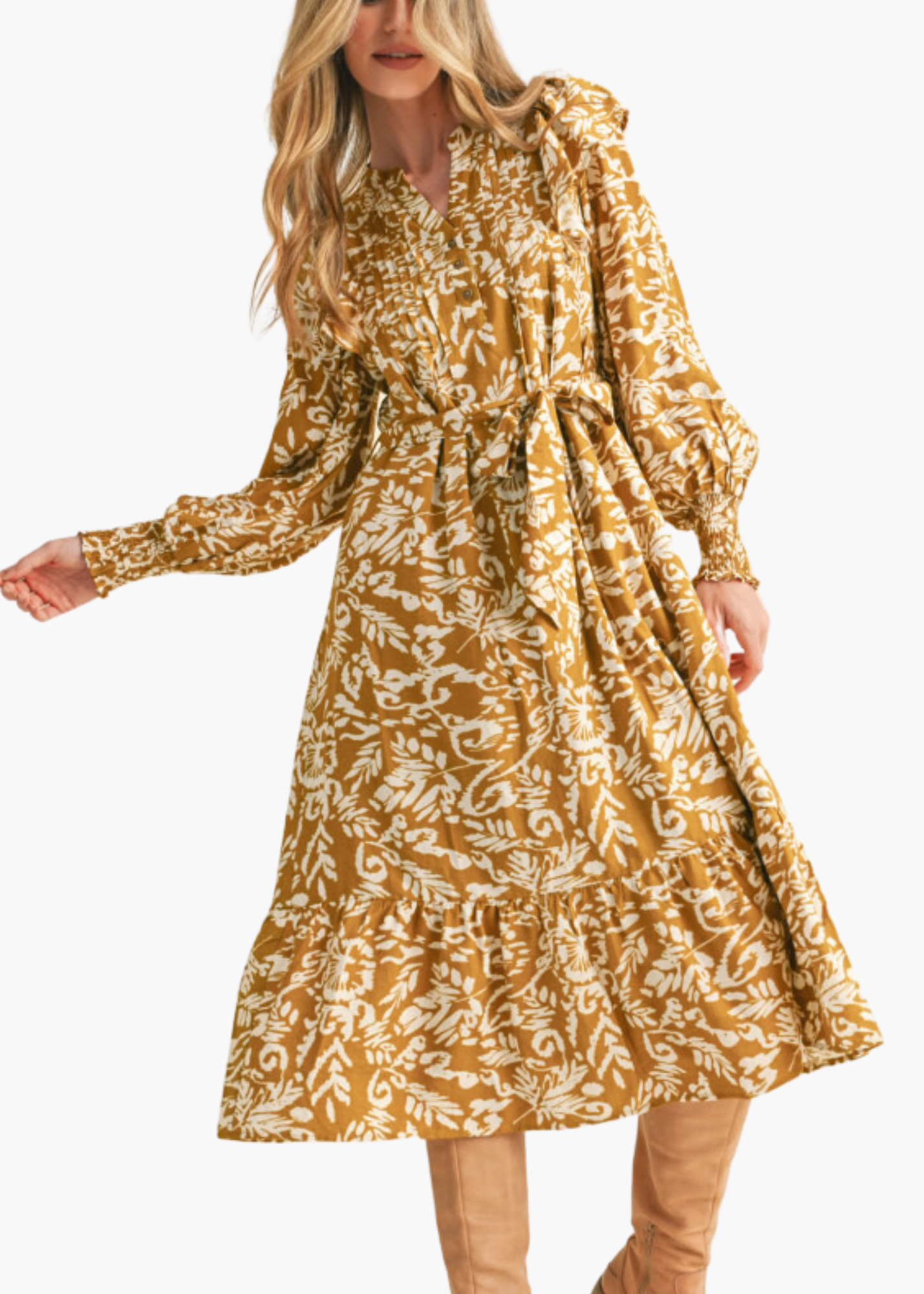 Darcy Midi Dress in Golden Leaves