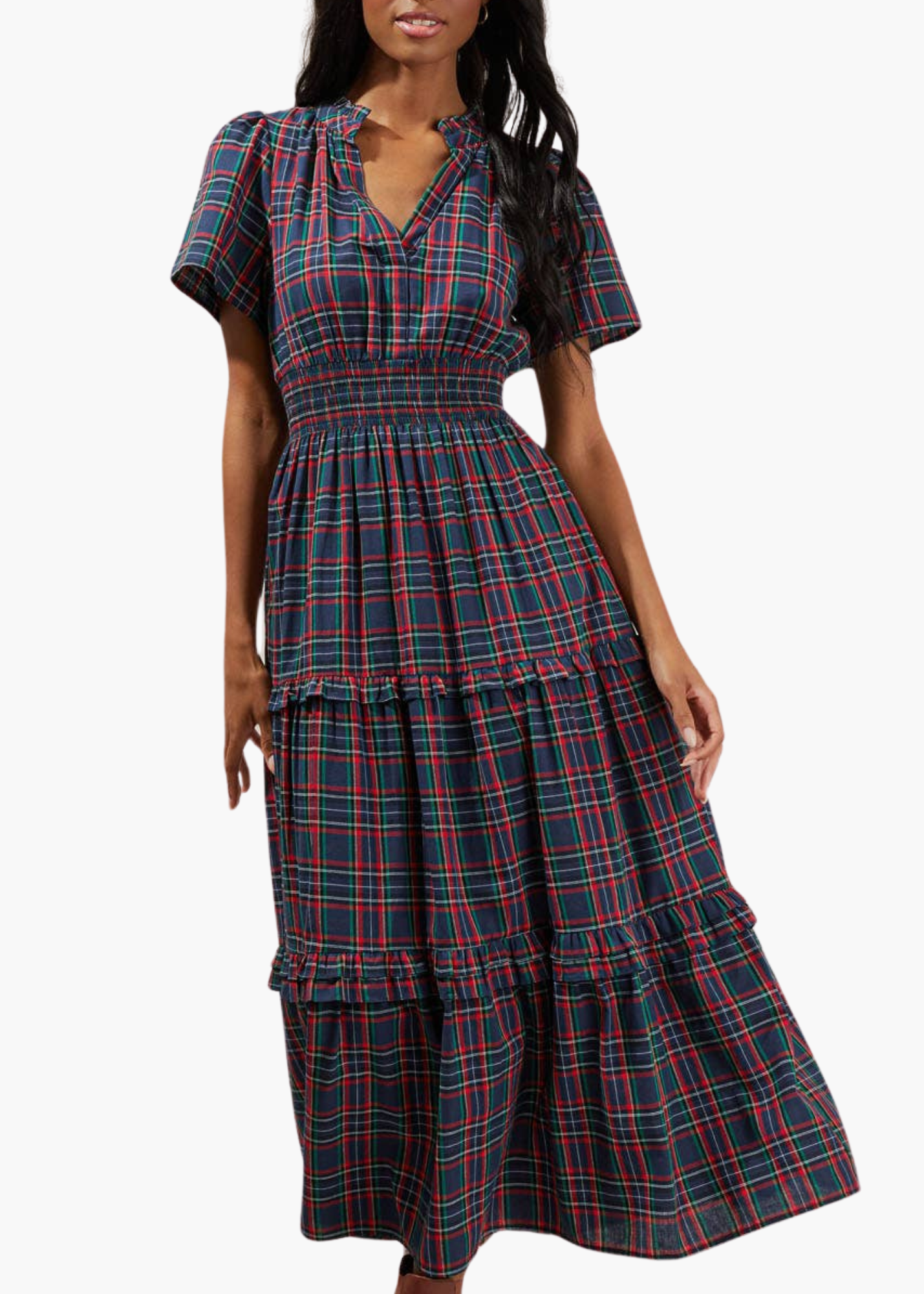 Miley Plaid Palmer Poplin Tiered Maxi Dress