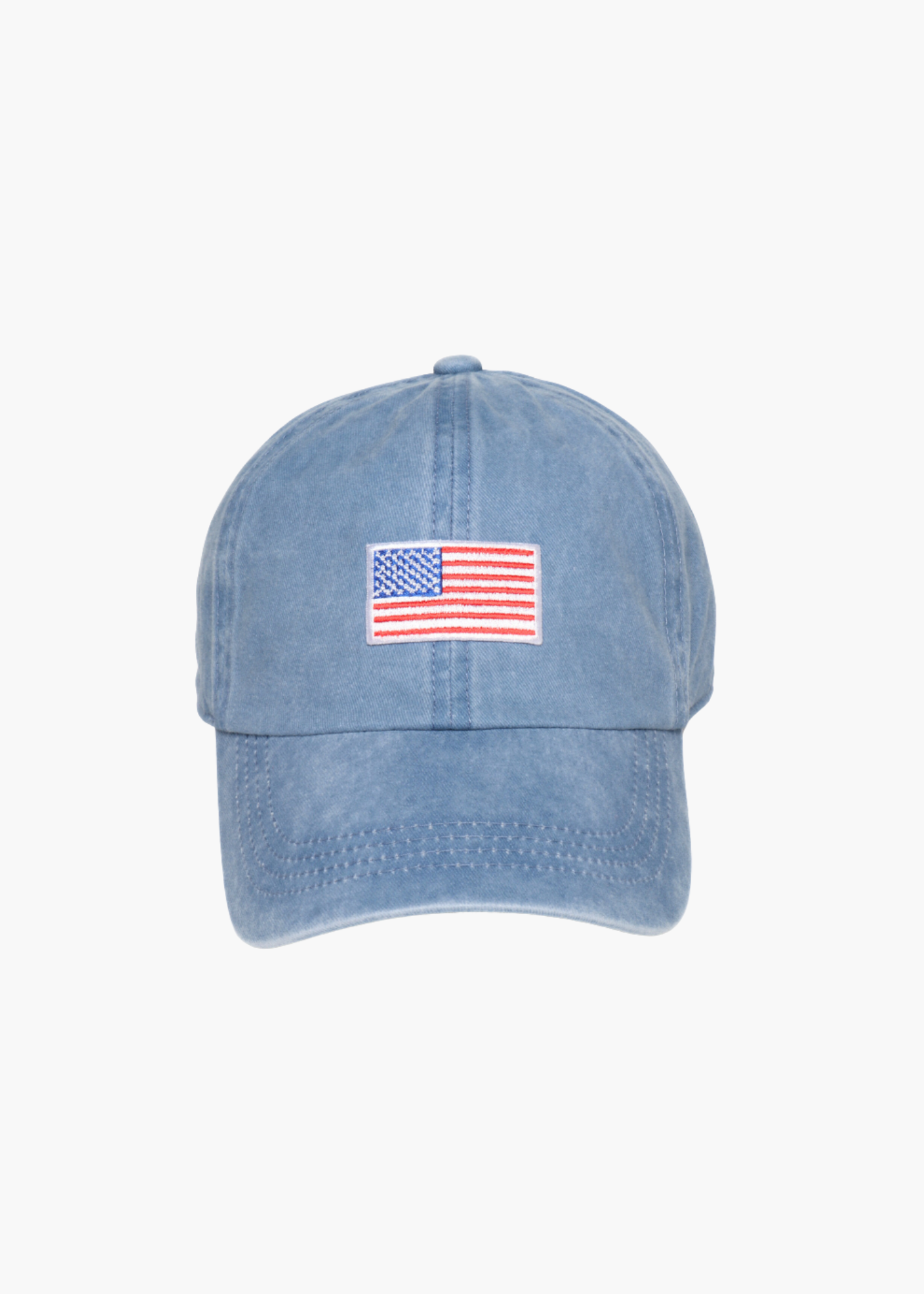 American Flag Embroidered Baseball Cap in Denim