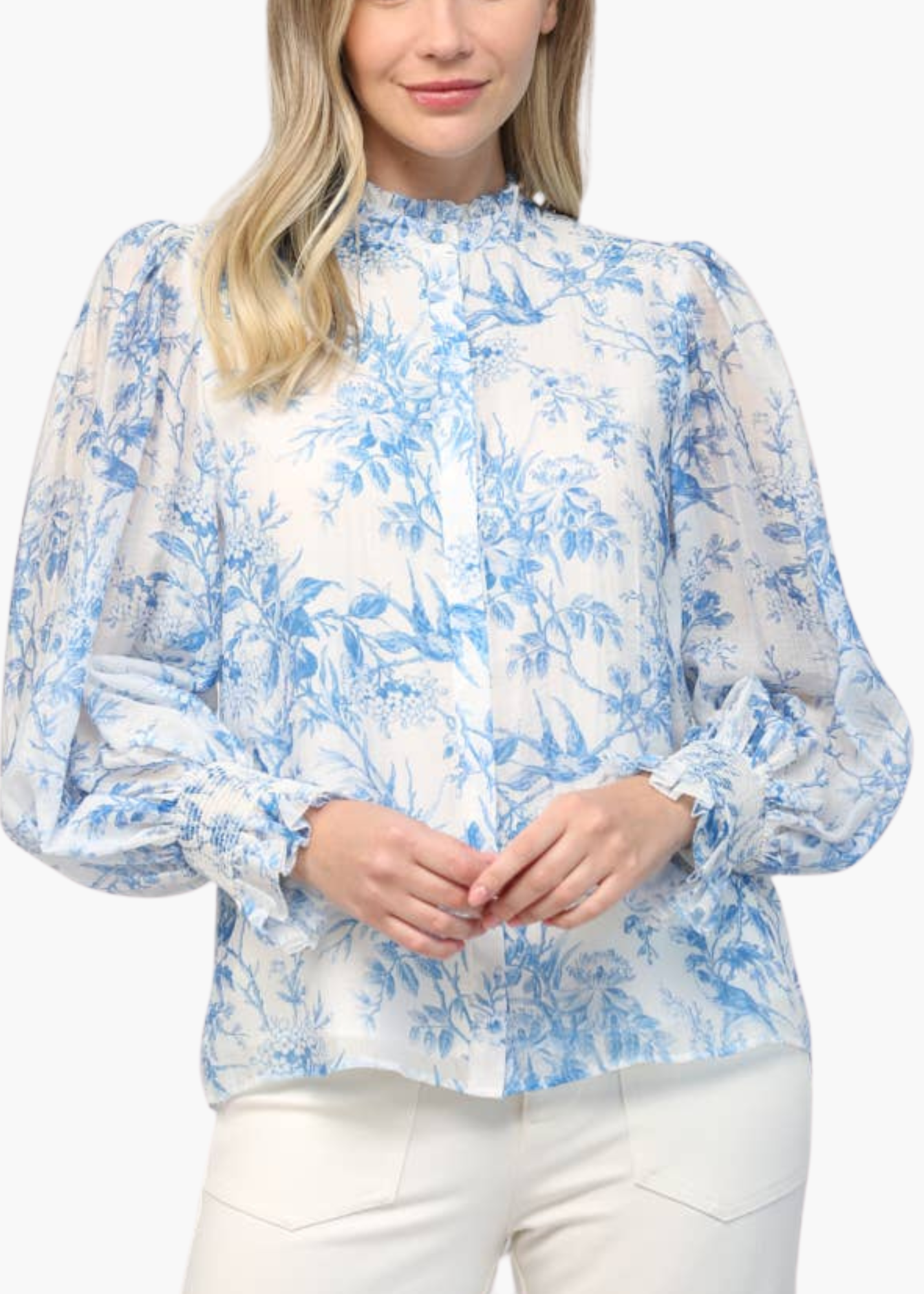 Toile Ruffle Neck Blouse