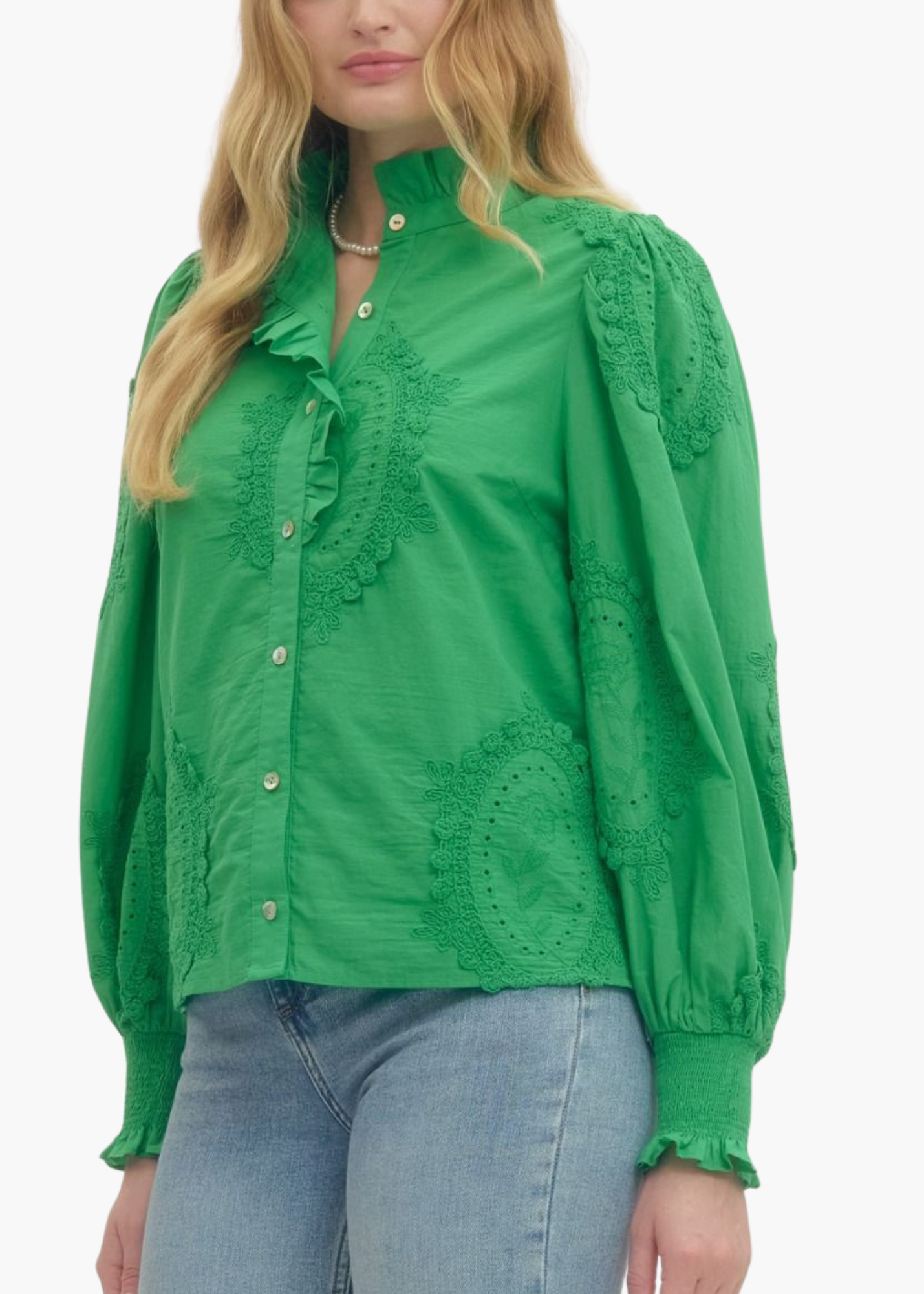 Susie Embroidered Top in Green