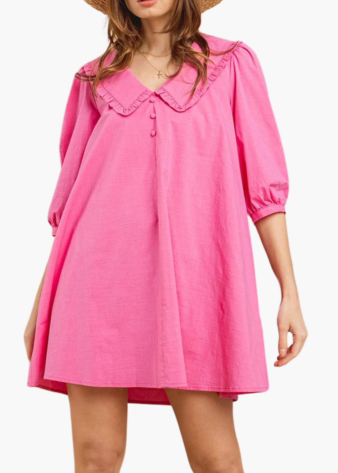 Edie Textured Collar Dress in Pink