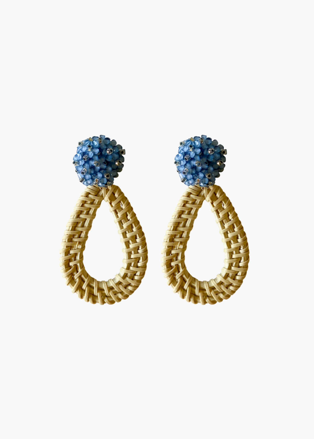 Ava Blue Rattan Teardrop Earrings