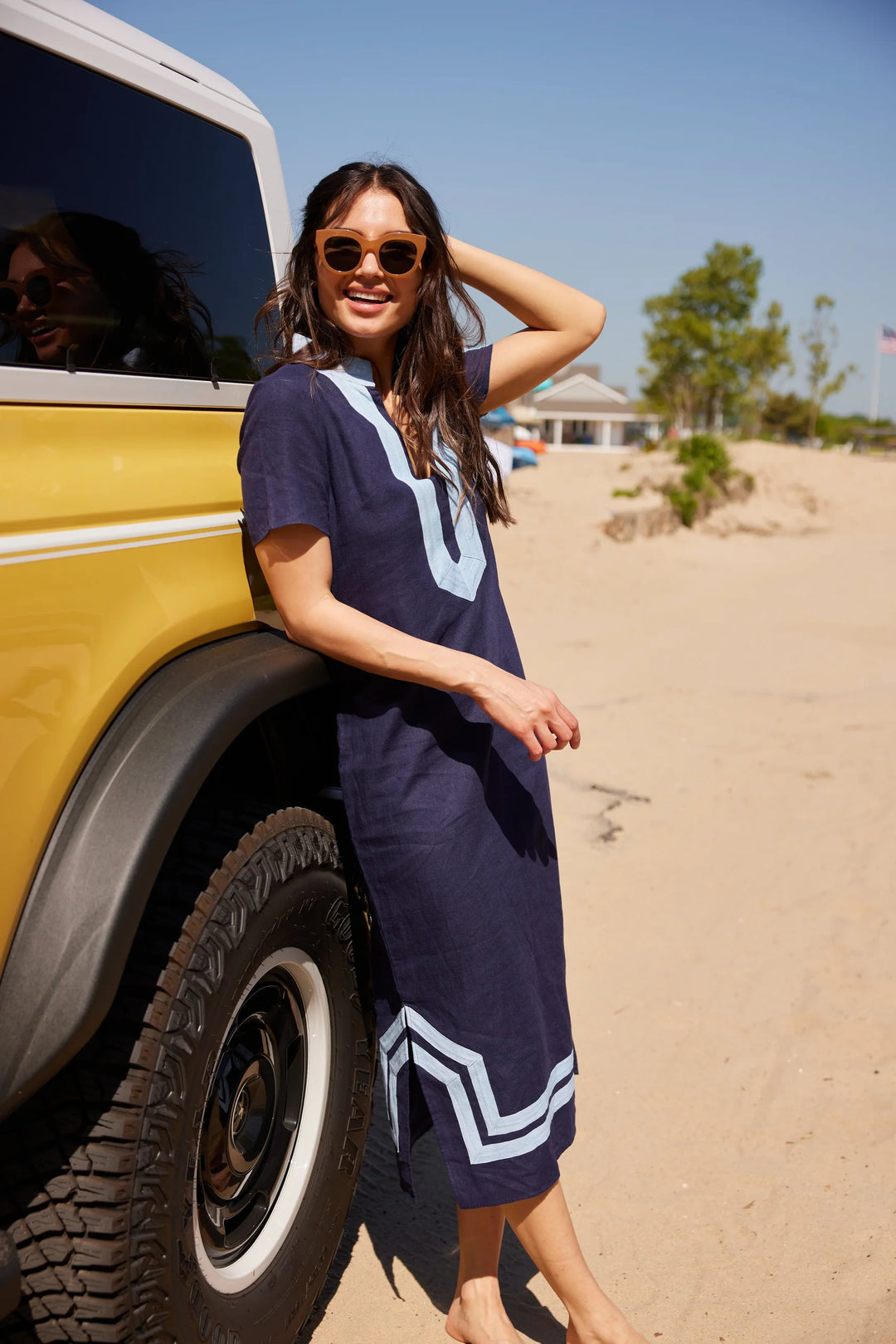 Short Sleeve Classic Maxi Tunic in Navy – Poppy and Pink Short Sleeve Classic Maxi Tunic in Navy – Poppy and Pink