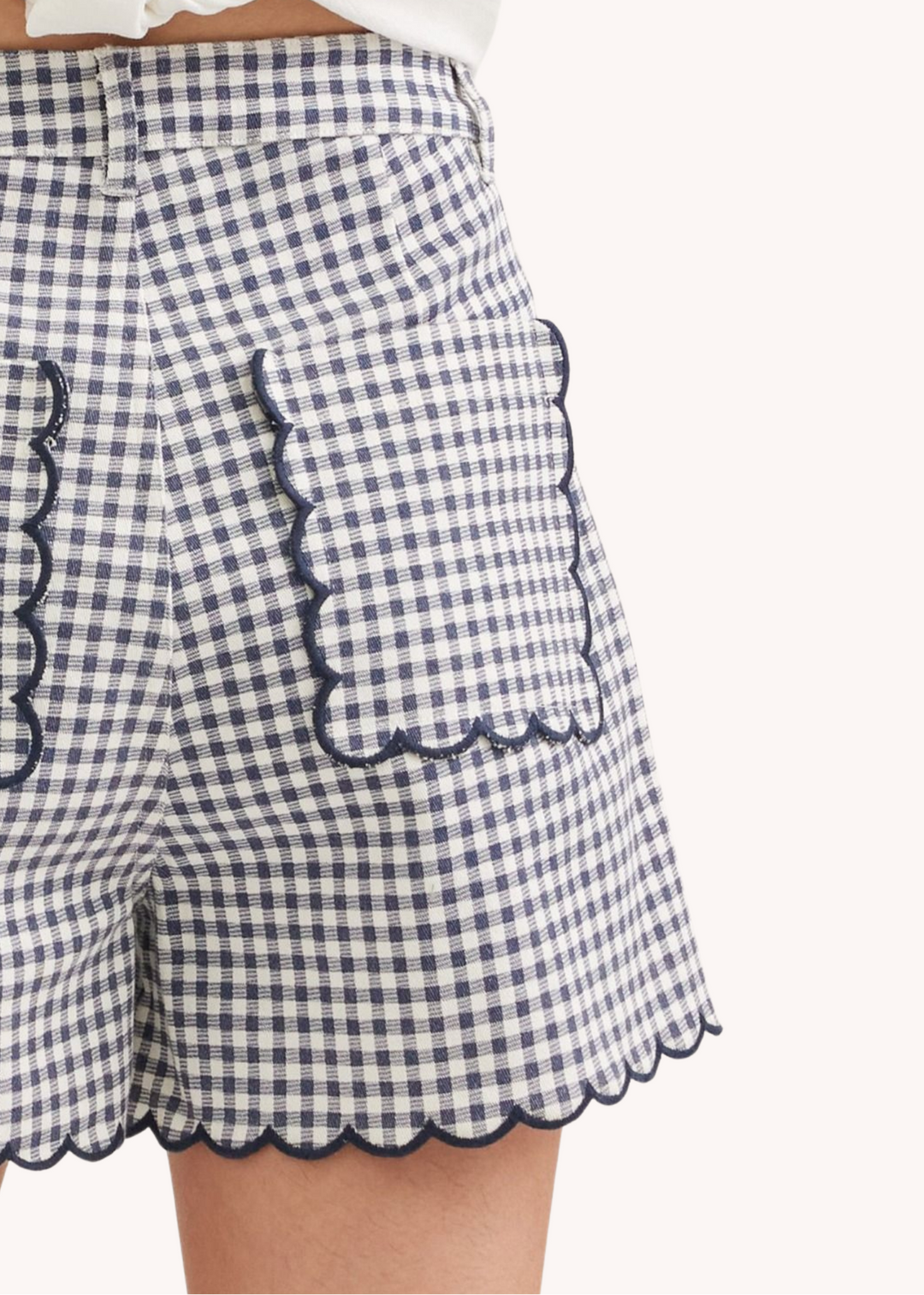 Sadie Scalloped Shorts in Navy Gingham