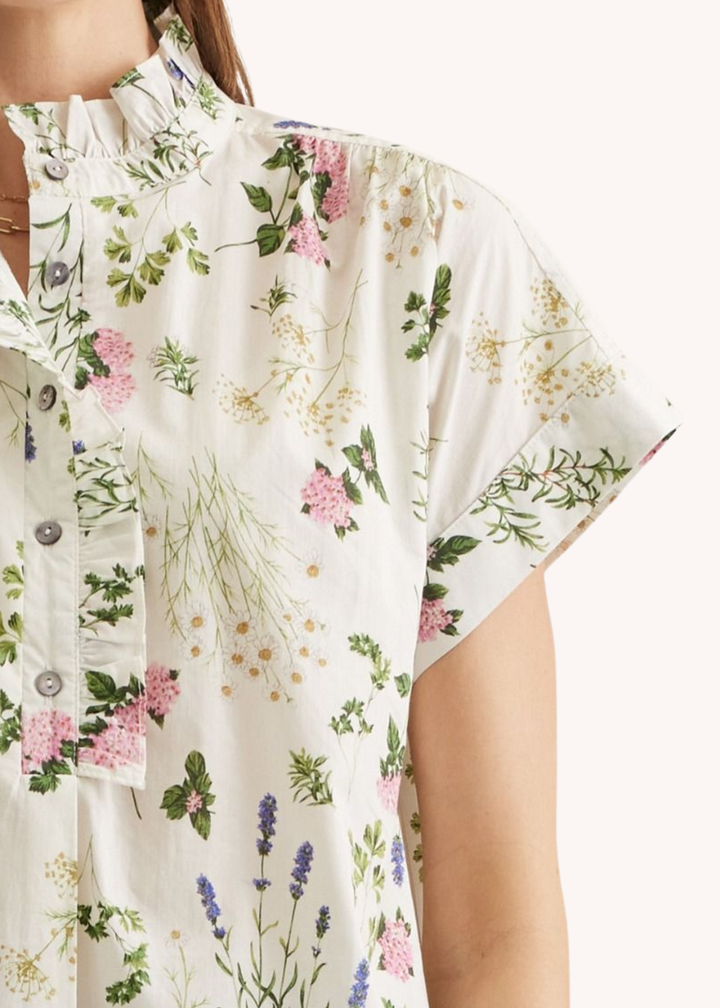Soft Ruffled Floral Top in Cream