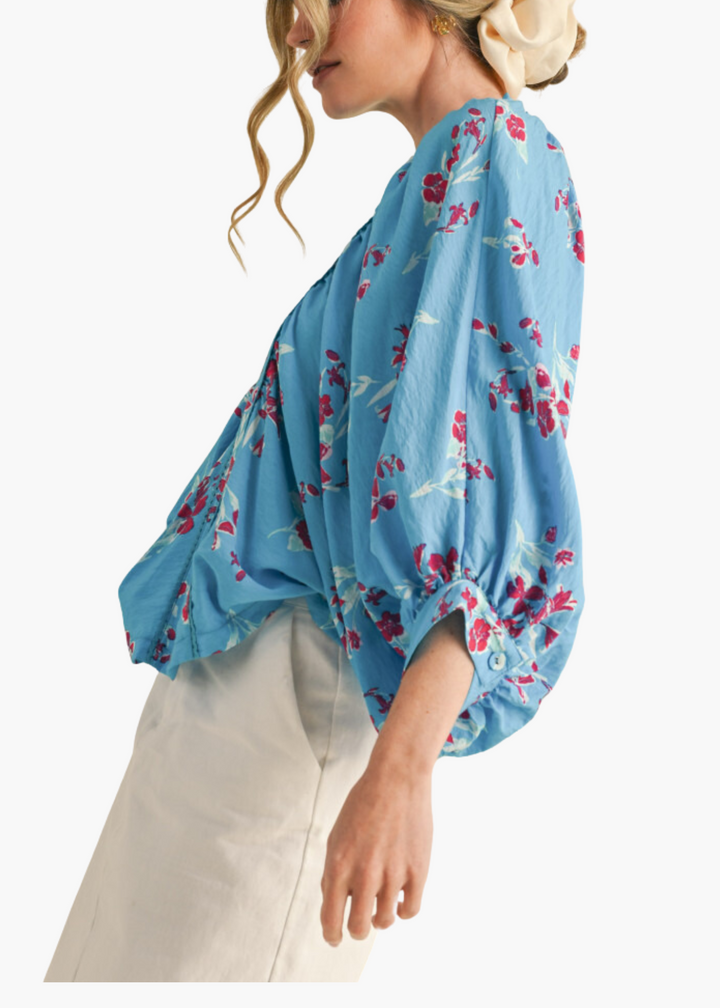 Darla Dolman Sleeve Top in Electric Blue Floral