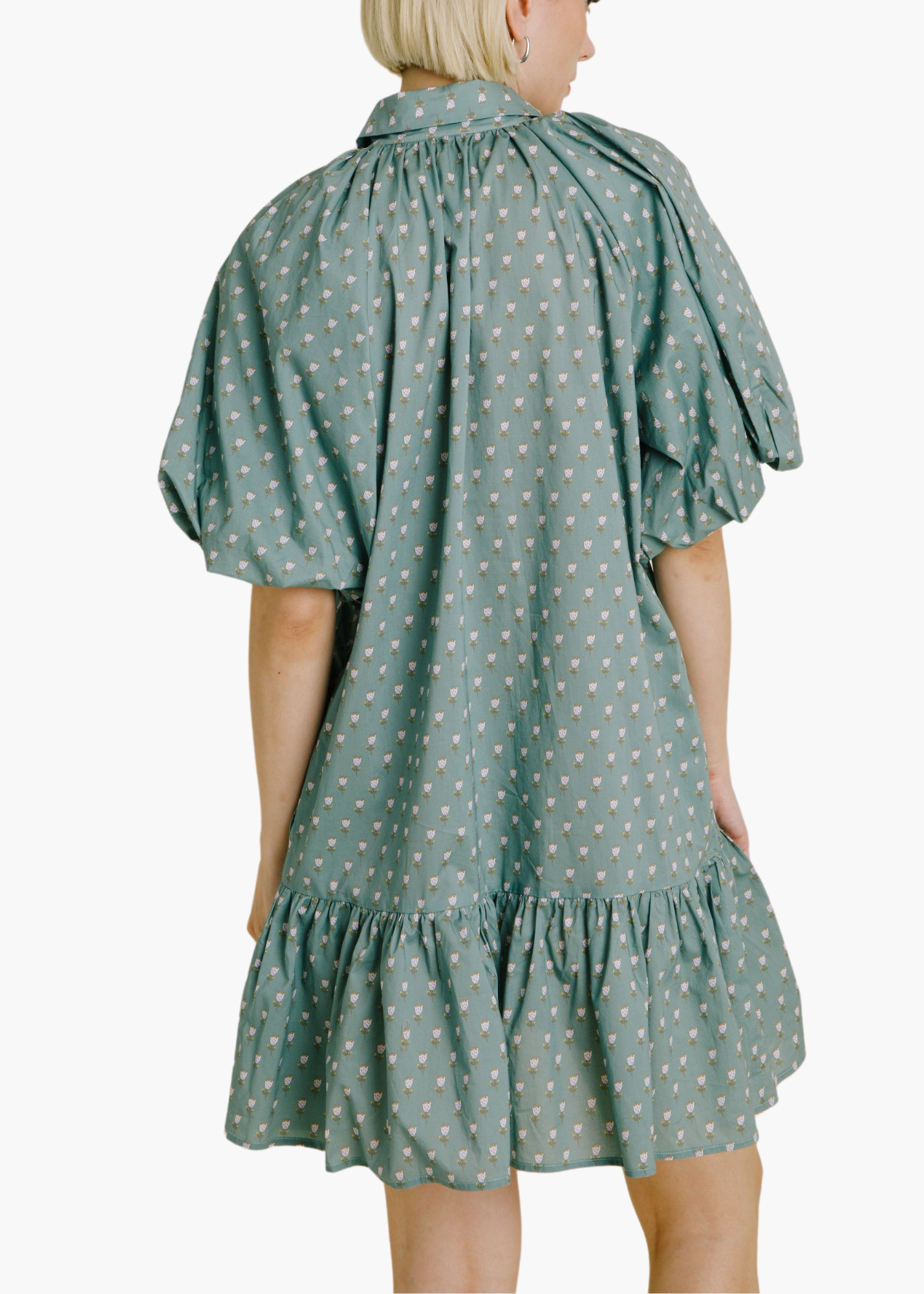 Callie Floral Drop Waist Shirt Dress in Green