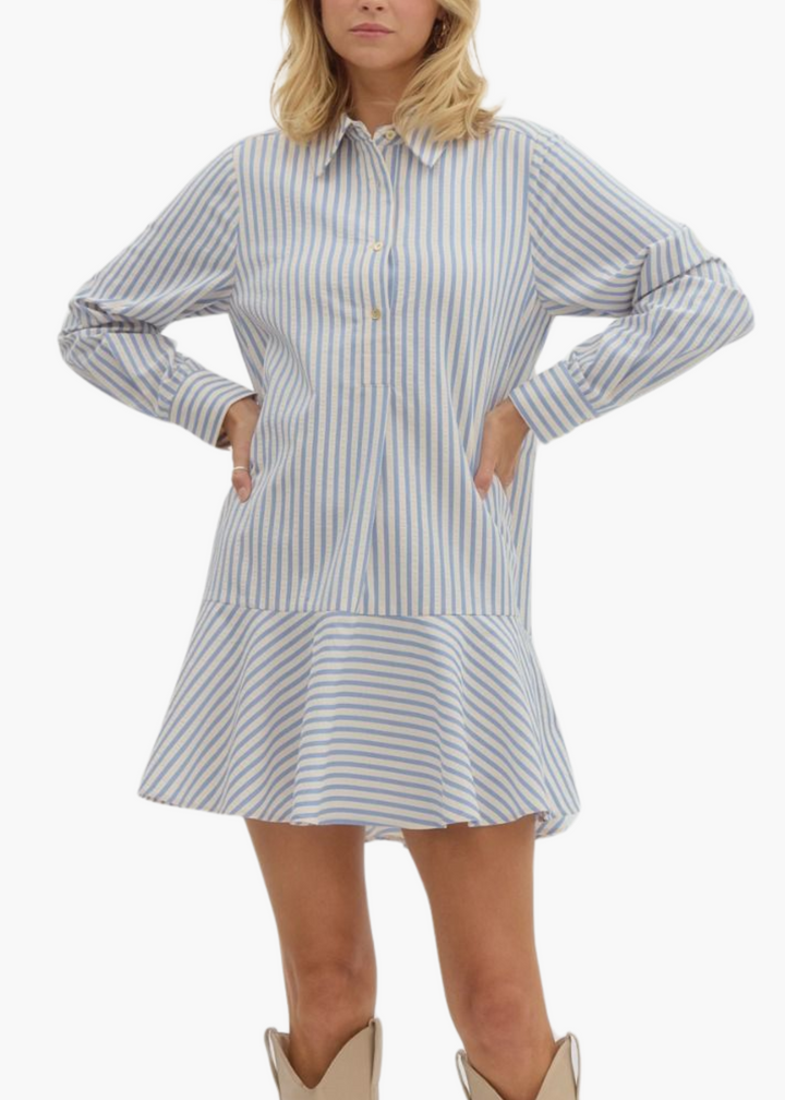 Dorothy Drop Waist Mini Dress in Blue