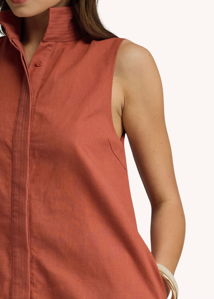 Keeley Cotton Linen Mini Dress in Rust