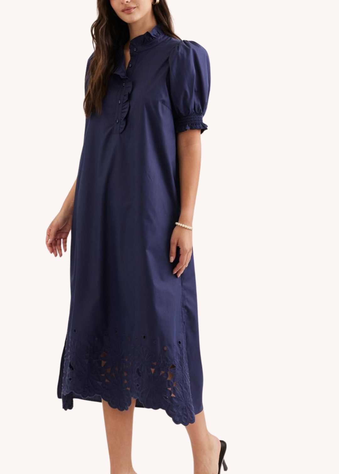 Franklin Crochet Hem Midi Dress in Navy