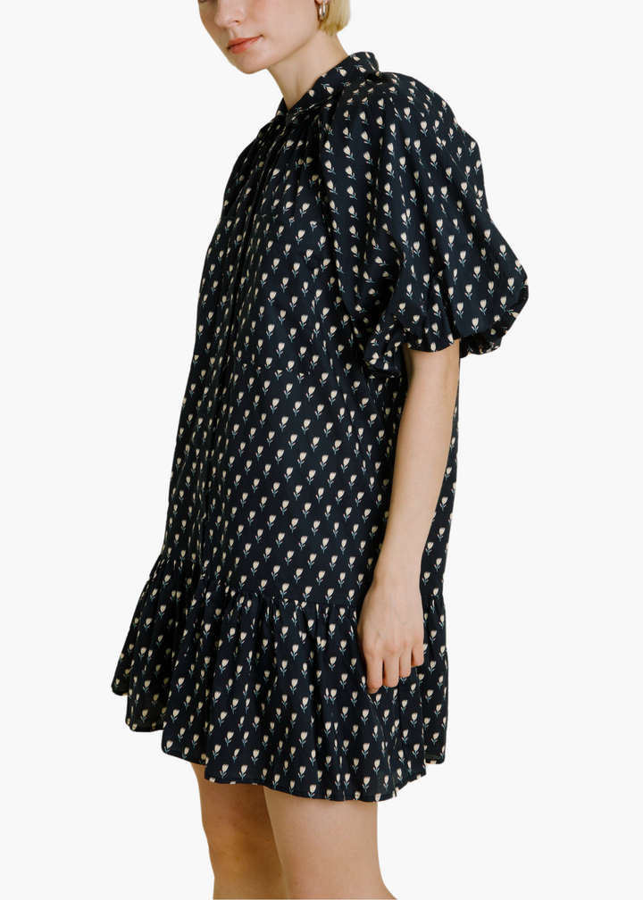 Callie Floral Drop Waist Shirt Dress in Black