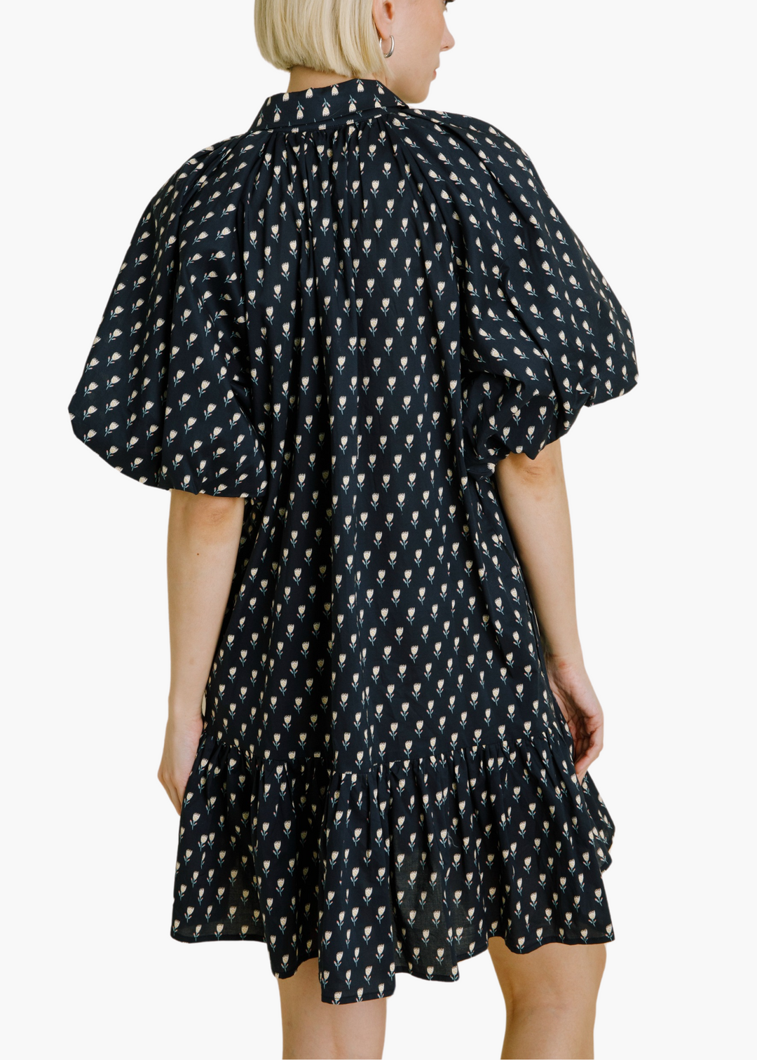 Callie Floral Drop Waist Shirt Dress in Black