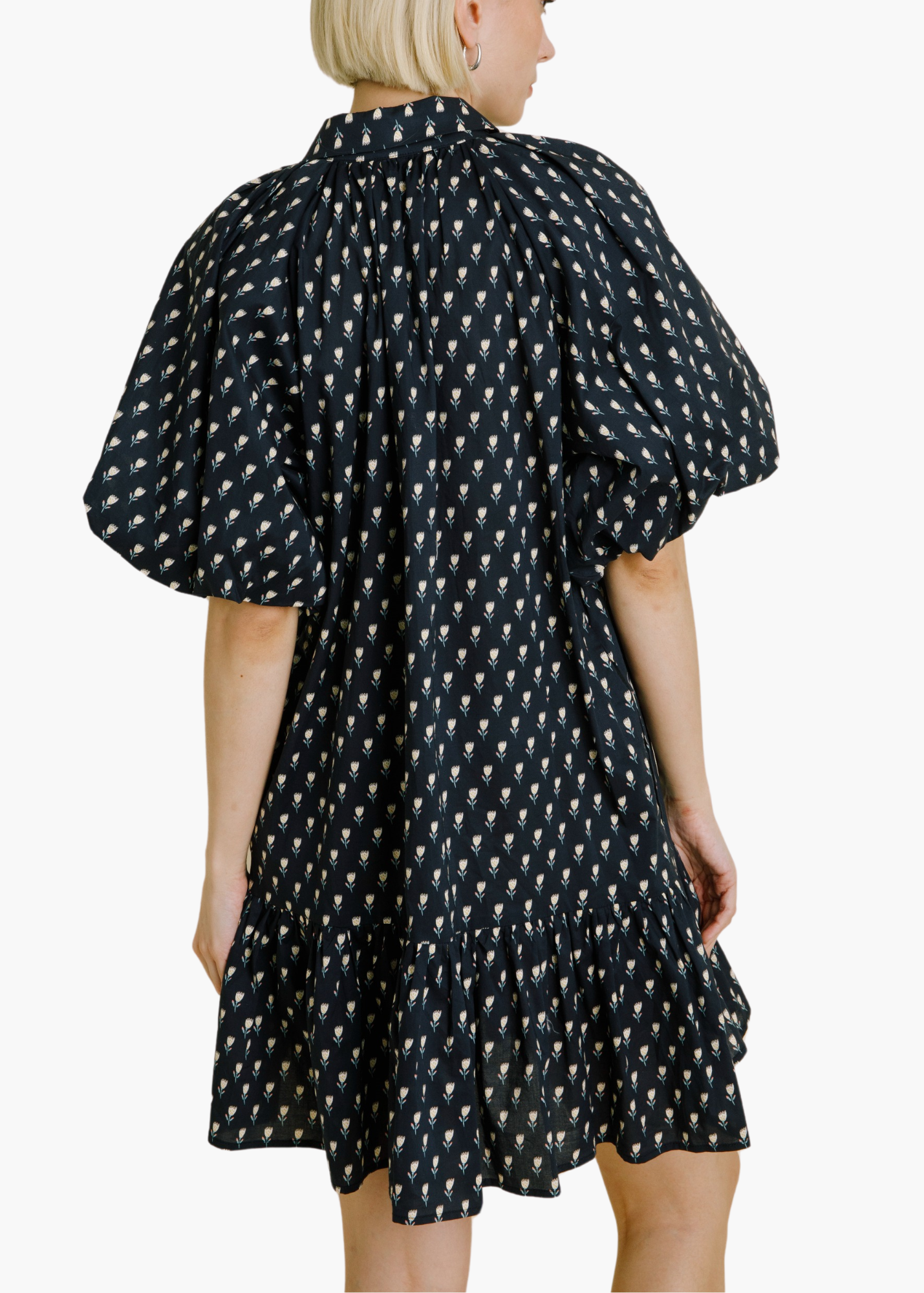 Callie Floral Drop Waist Shirt Dress in Black