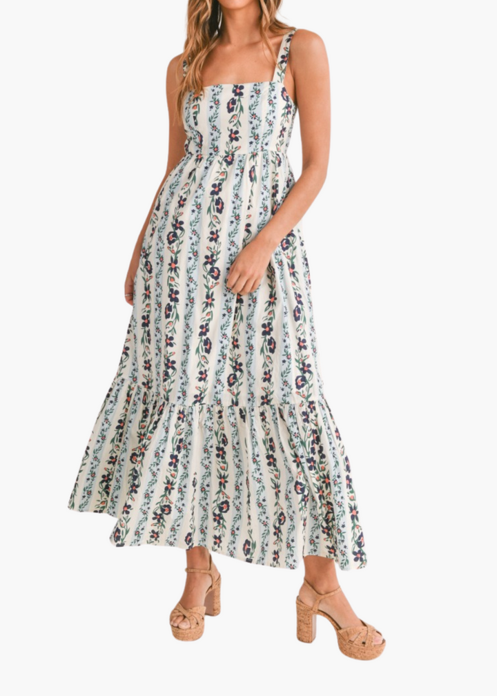 Margaret Midi Dress in Blue Trellis