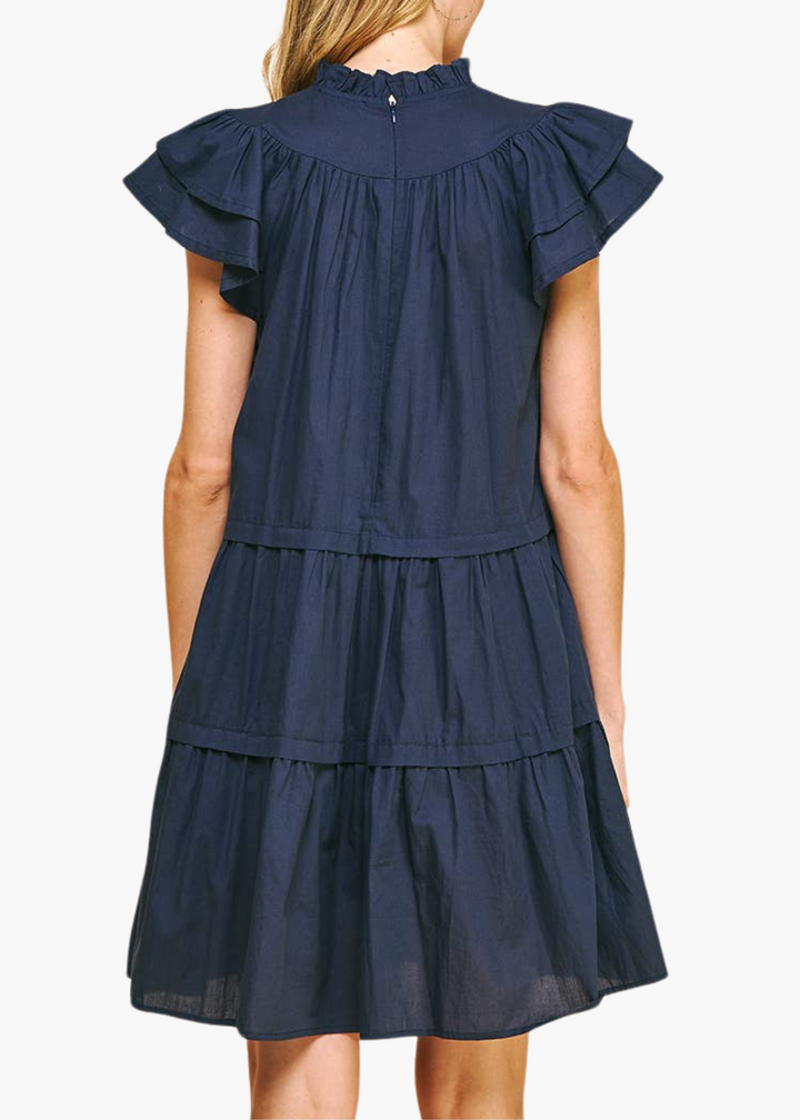 Callahan Smocked Neck Mini Dress in Navy