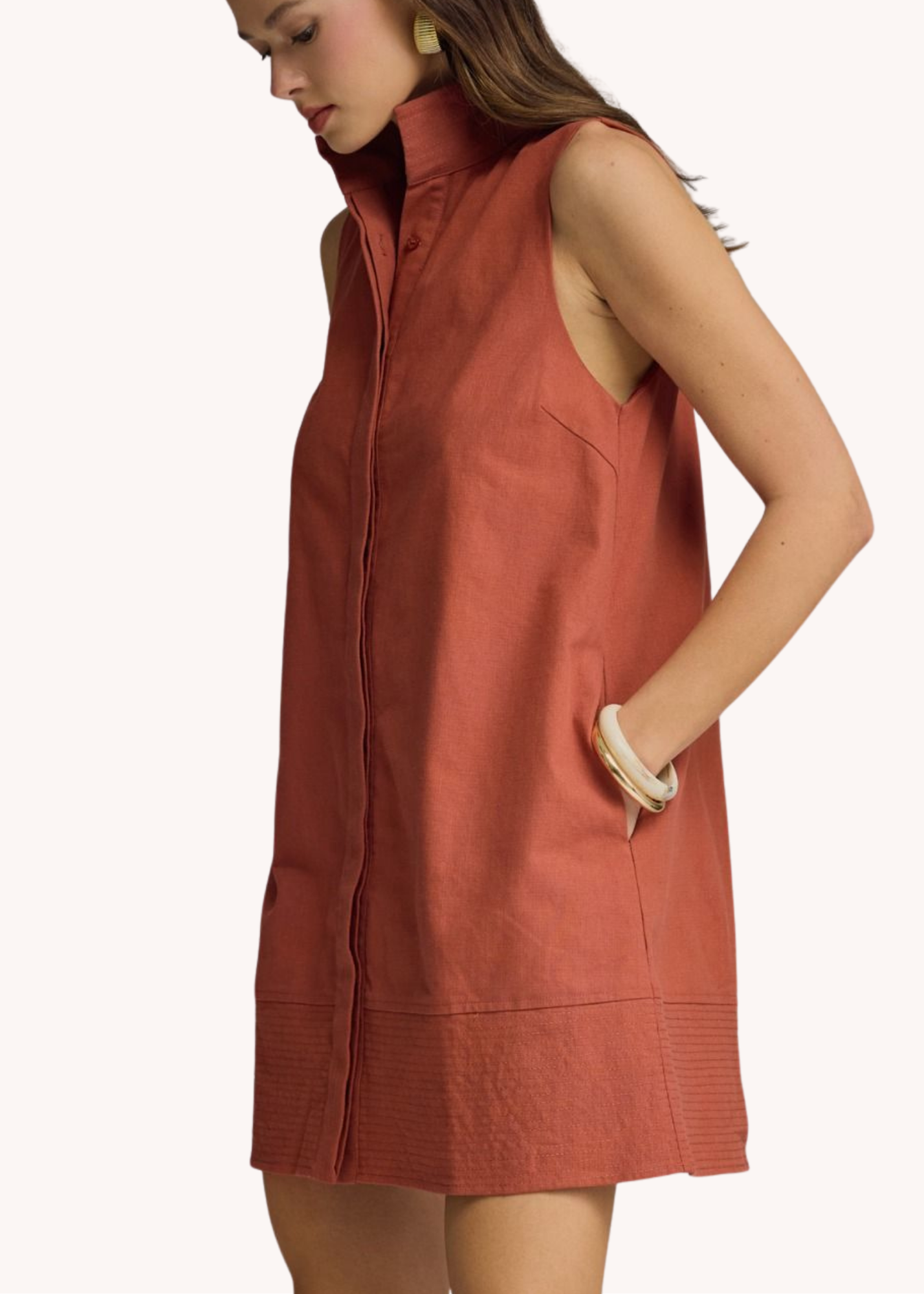 Keeley Cotton Linen Mini Dress in Rust