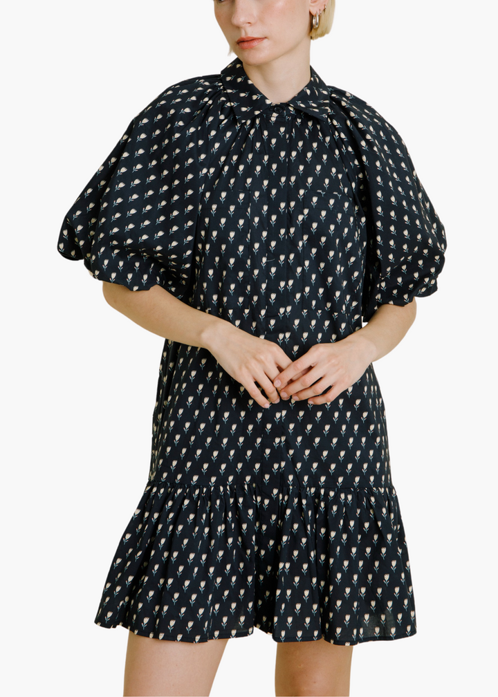 Callie Floral Drop Waist Shirt Dress in Black