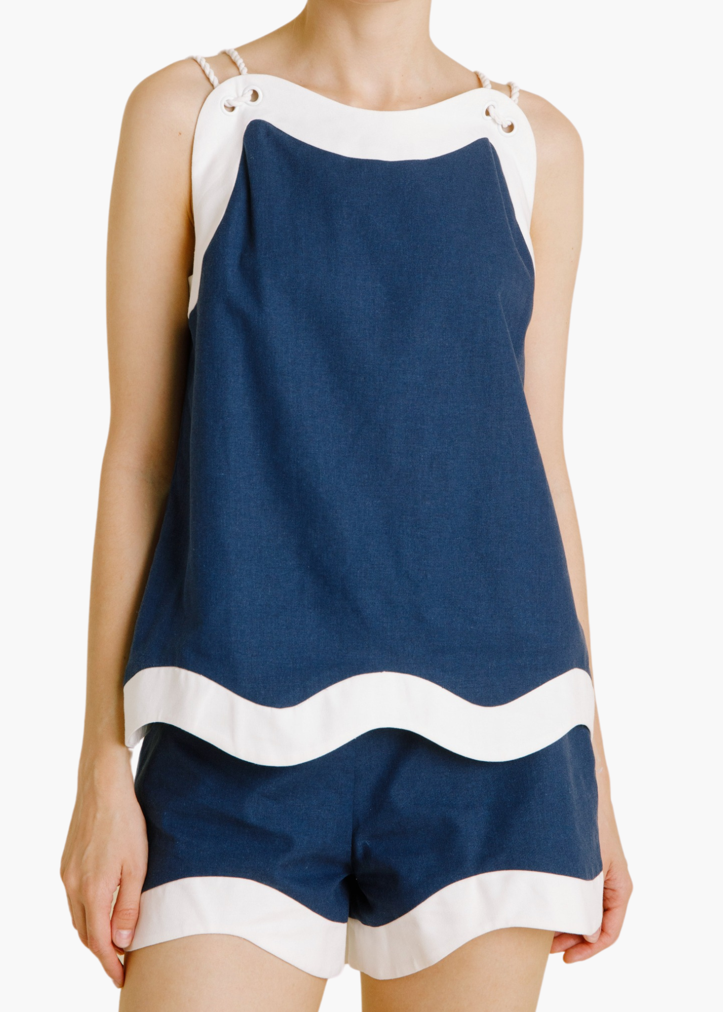 Wavy Hem Shorts in Navy