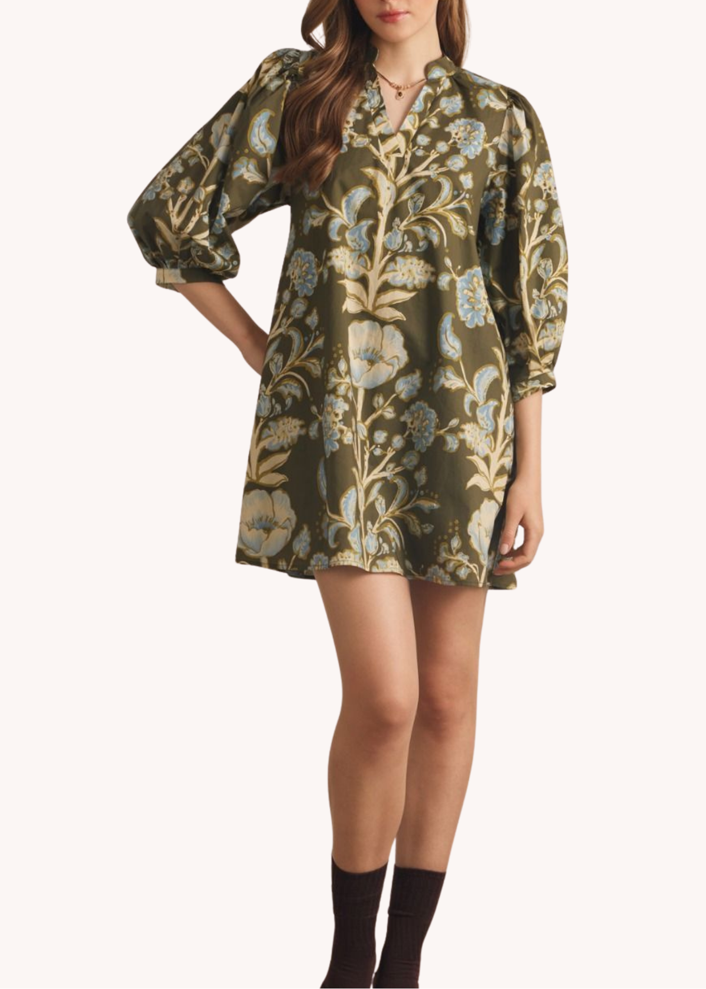 Mara Cotton Mini Dress in Olive