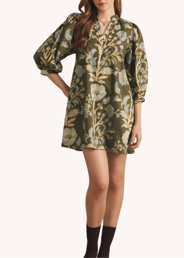 Mara Cotton Mini Dress in Olive