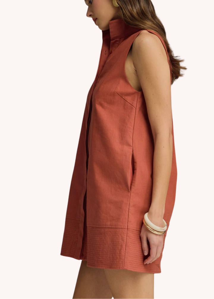 Keeley Cotton Linen Mini Dress in Rust