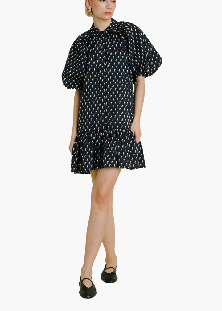 Callie Floral Drop Waist Shirt Dress in Black