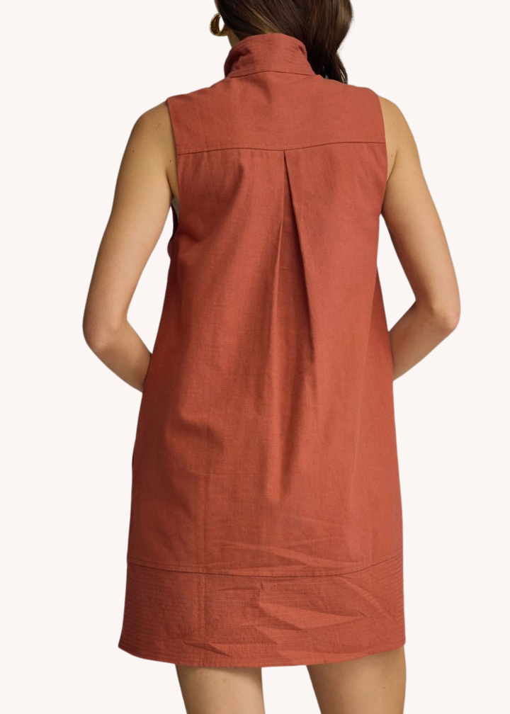 Keeley Cotton Linen Mini Dress in Rust
