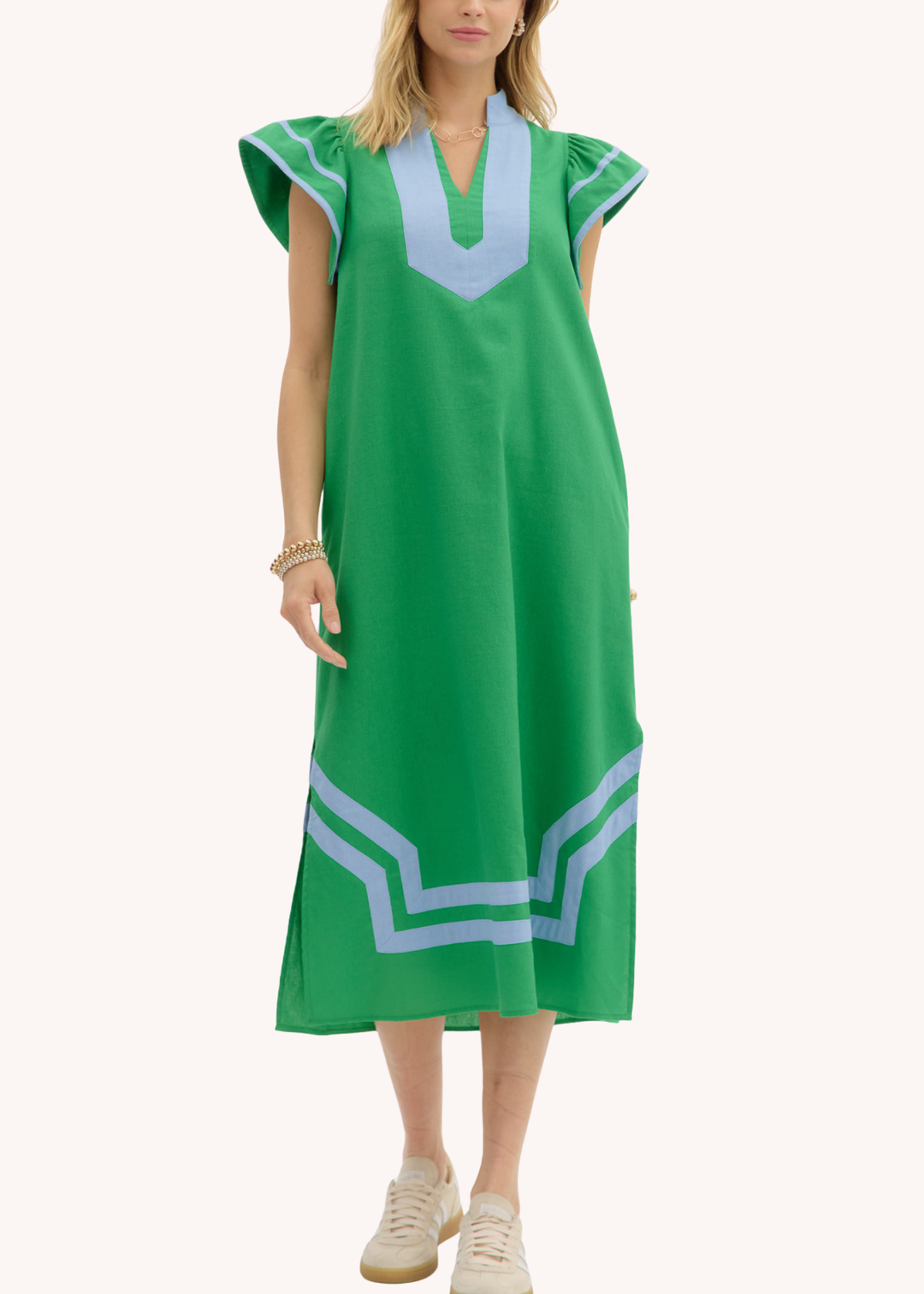 Laurel Tunic Dress in Green Poppy and Pink Laurel Tunic Dress in Green Poppy and Pink
