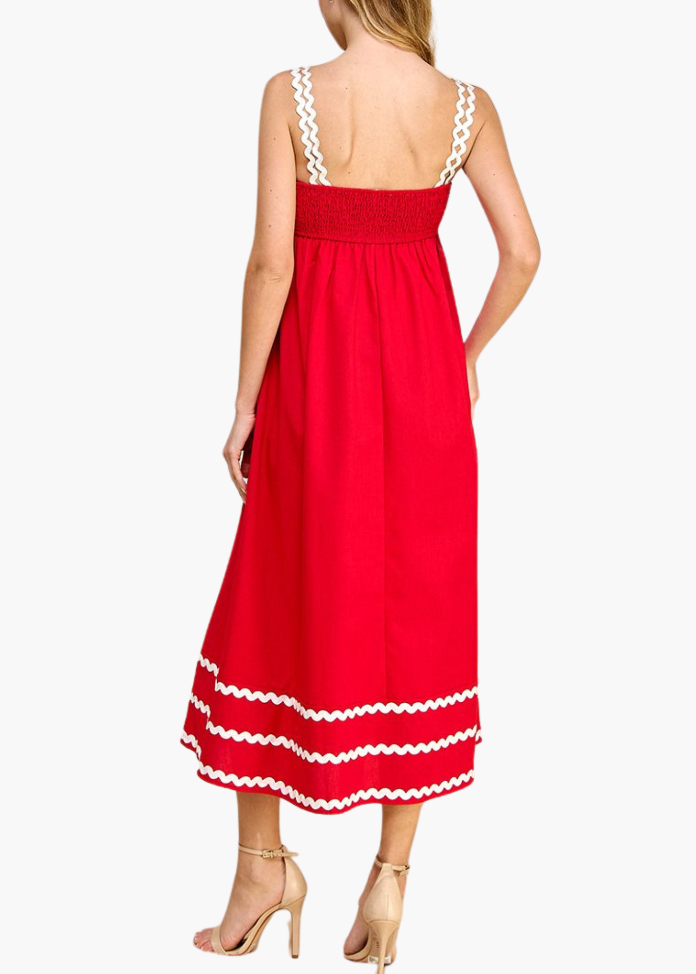 Avery Ric Rac Midi Dress | Red and White