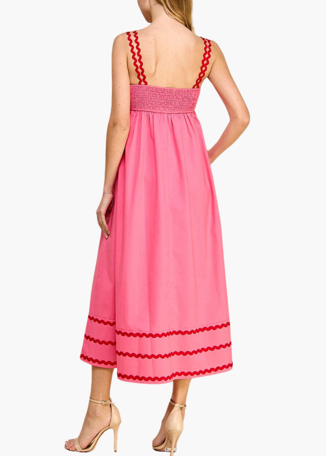 Avery Ric Rac Midi Dress | Pink and Red