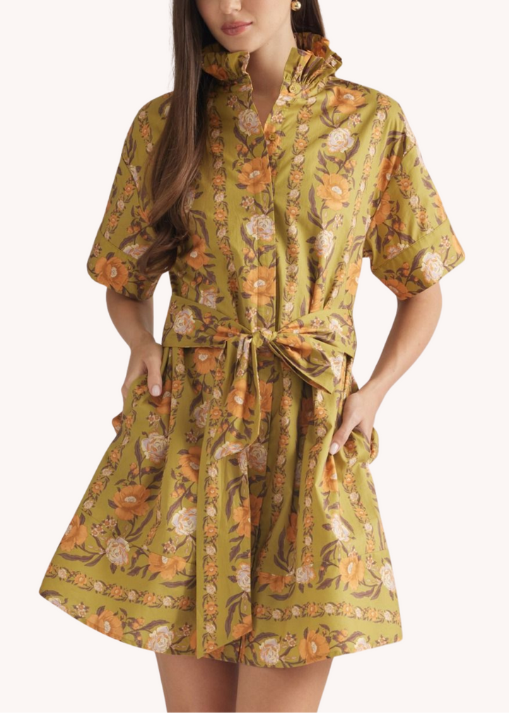 Macy Belted Cotton Mini Dress in Marigold