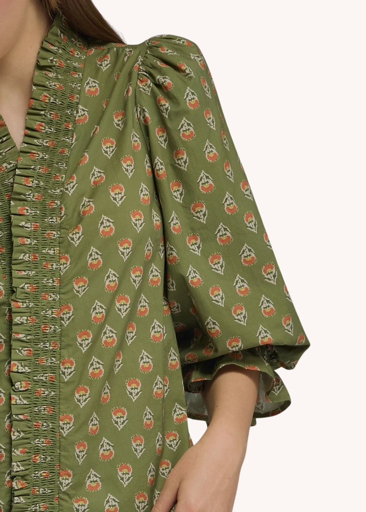 Caden Cotton Blockprint Top in Olive