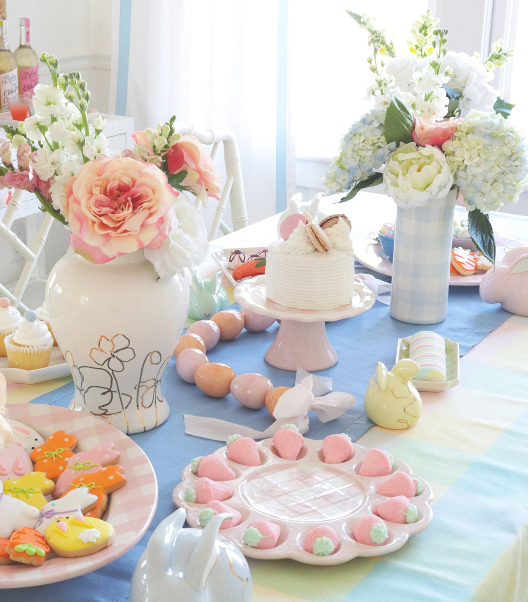 Gingham Vase in French Blue